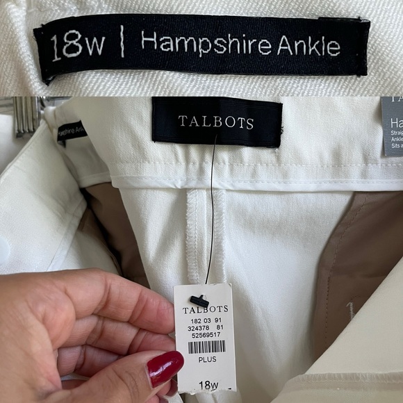 Talbots Hampshire Ankle straight leg sits at waist white trousers, Size 18W, NWT - Picture 8 of 11